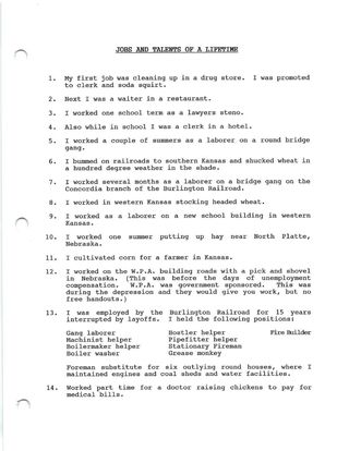Scan of jobs and talents of a lifetime — page 1 of 2