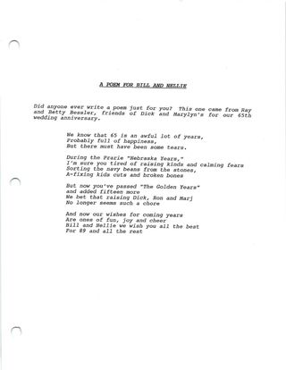 Scan of a poem for bill and nellie
